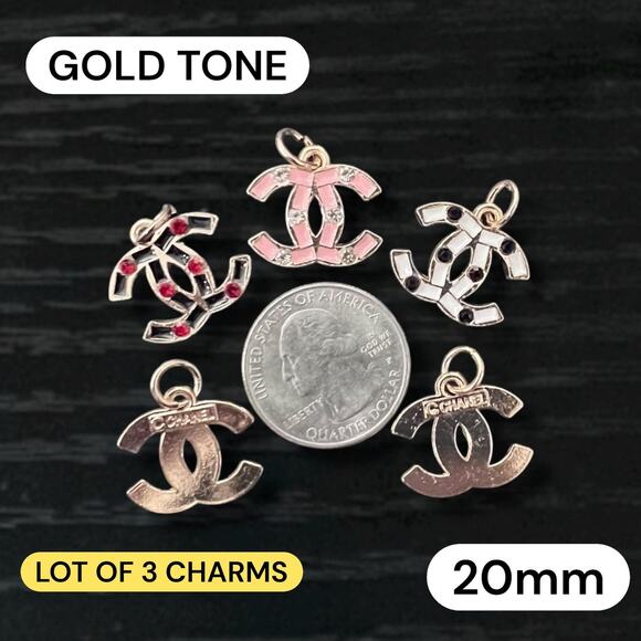 Lot of 3 CC Gold Tone Zipper Pull Button Charms 20mm - Picture 1 of 1